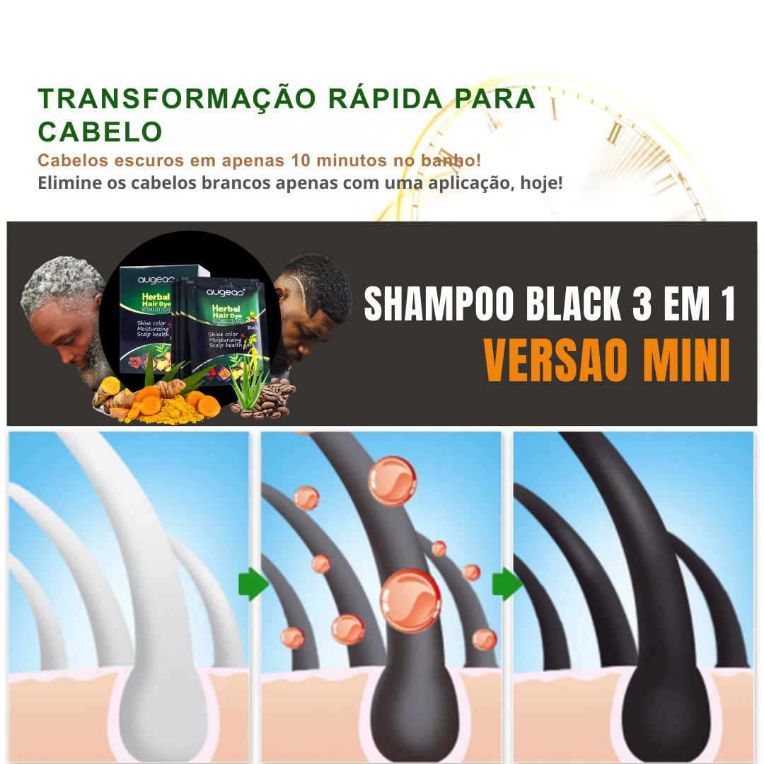 Shampoo Black 3 em 1 – Versão MINI  Mesmos Benefícios. Menos Custos. Mais Praticidade.