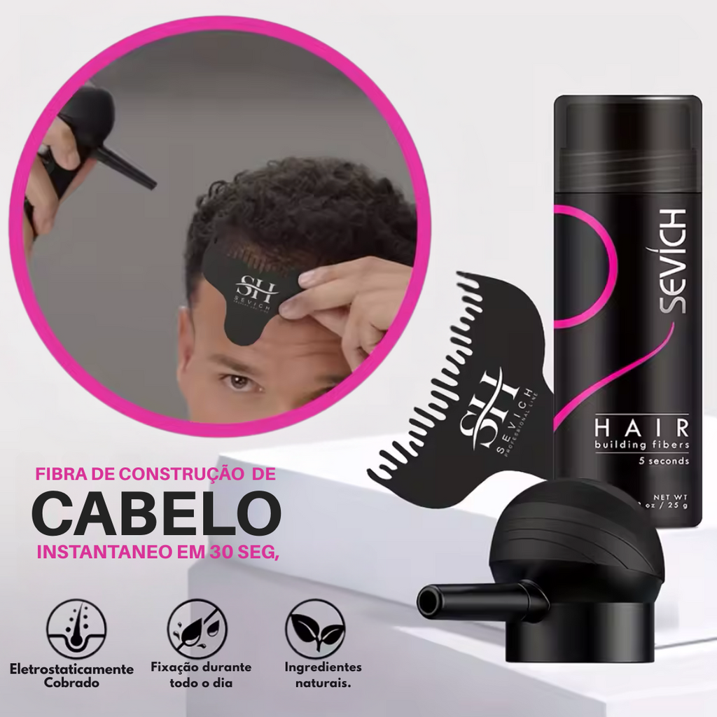 Kit Fibra Capilar 3 em 1 – Cabelo cheio em 30 segundos, sem implantes, e sem químicos!