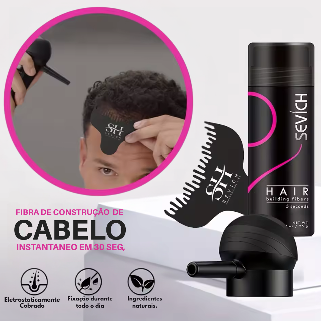 Kit Fibra Capilar 3 em 1 – Cabelo cheio em 30 segundos, sem implantes, e sem químicos!